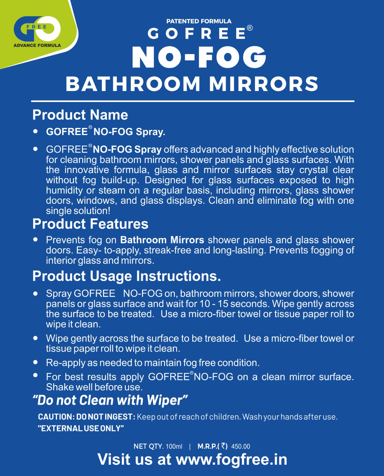 GOFREE NO-FOG BATHROOM MIRROR