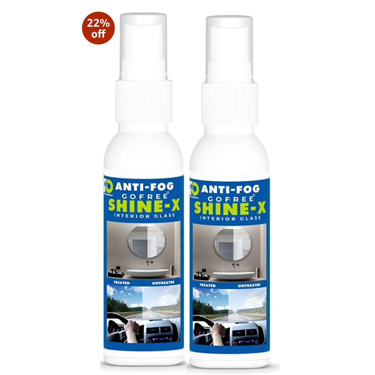 GOFREE Shine - X Anti Fog Spray for Car Interior Glass & Bathroom Mirror Single Pack of 2  (100ML+100ML)