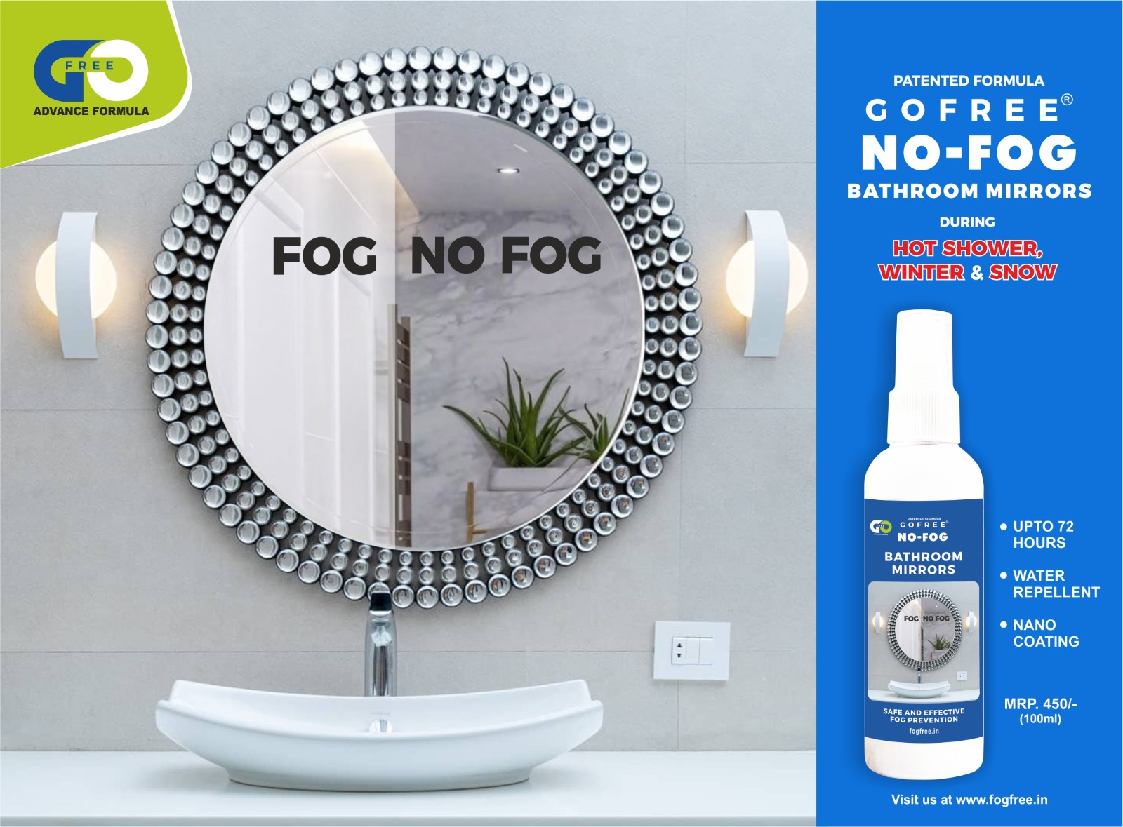 GOFREE NO-FOG BATHROOM MIRROR