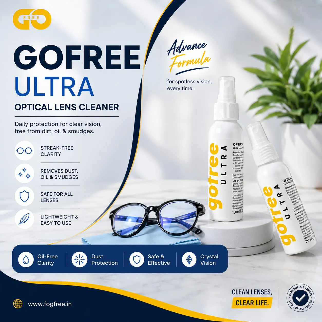 Eyeglass Cleaner in India: Keep Your Vision Crystal Clear with Gofree Ultra Cleaning Solution